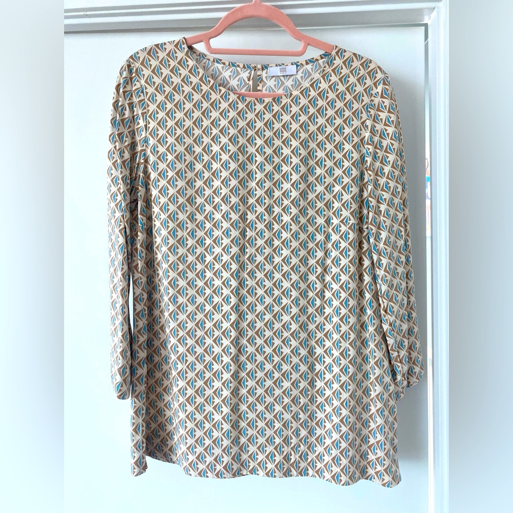 RIANI l Tan and Blue Boxy Blouse Relaxed Fit